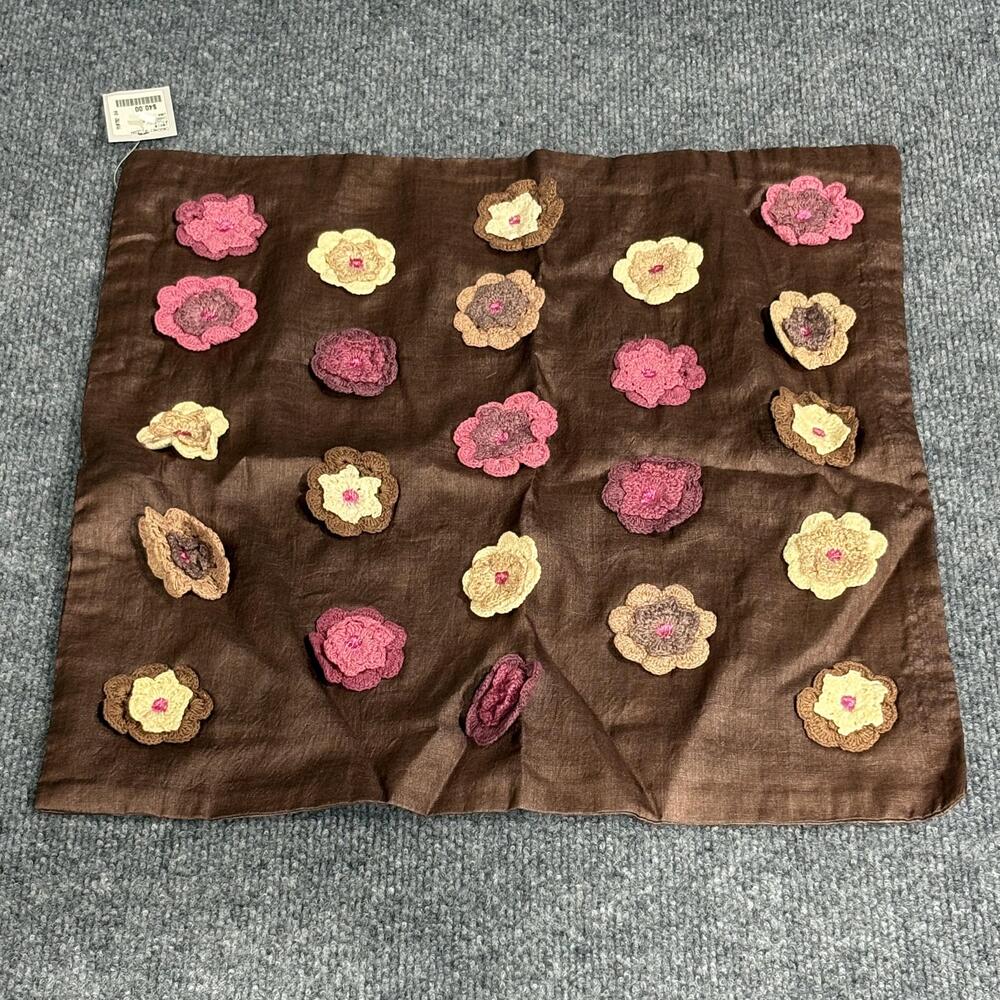 ABC Carpet & Home Pillow Cover 18x18 Silk Floral Crochet Appliqué Throw Cushion